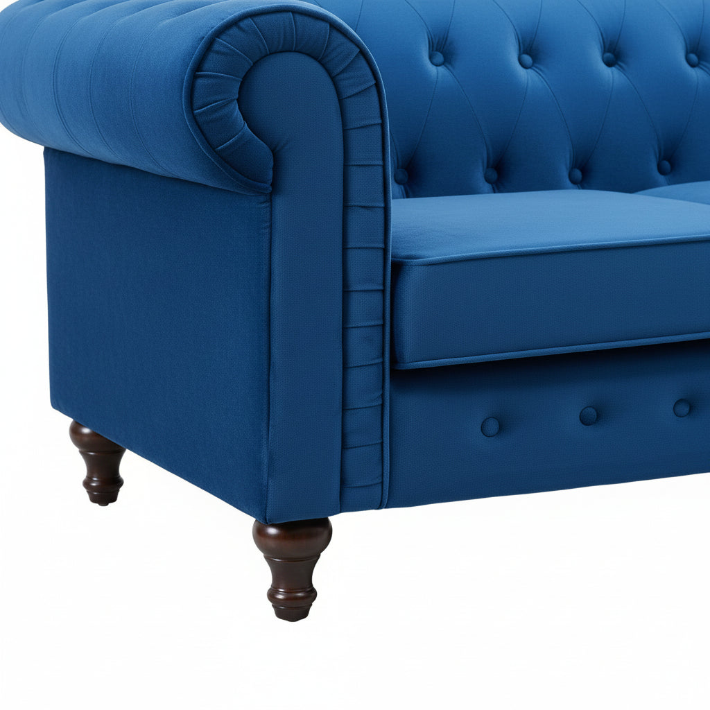 Blue Velvet Upholstered 3 Seater Chesterfield Sofa