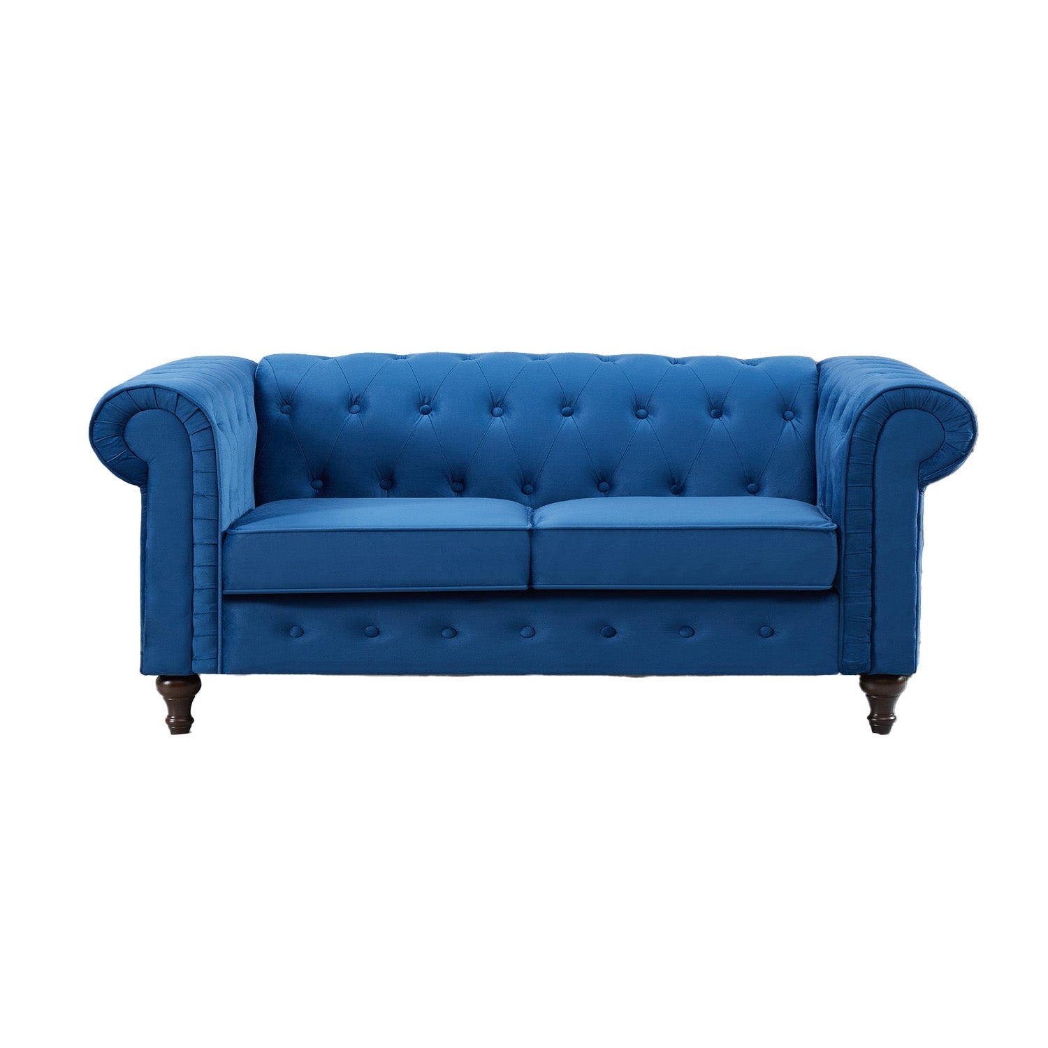 Blue Velvet Upholstered 2 Seater Chesterfield Sofa