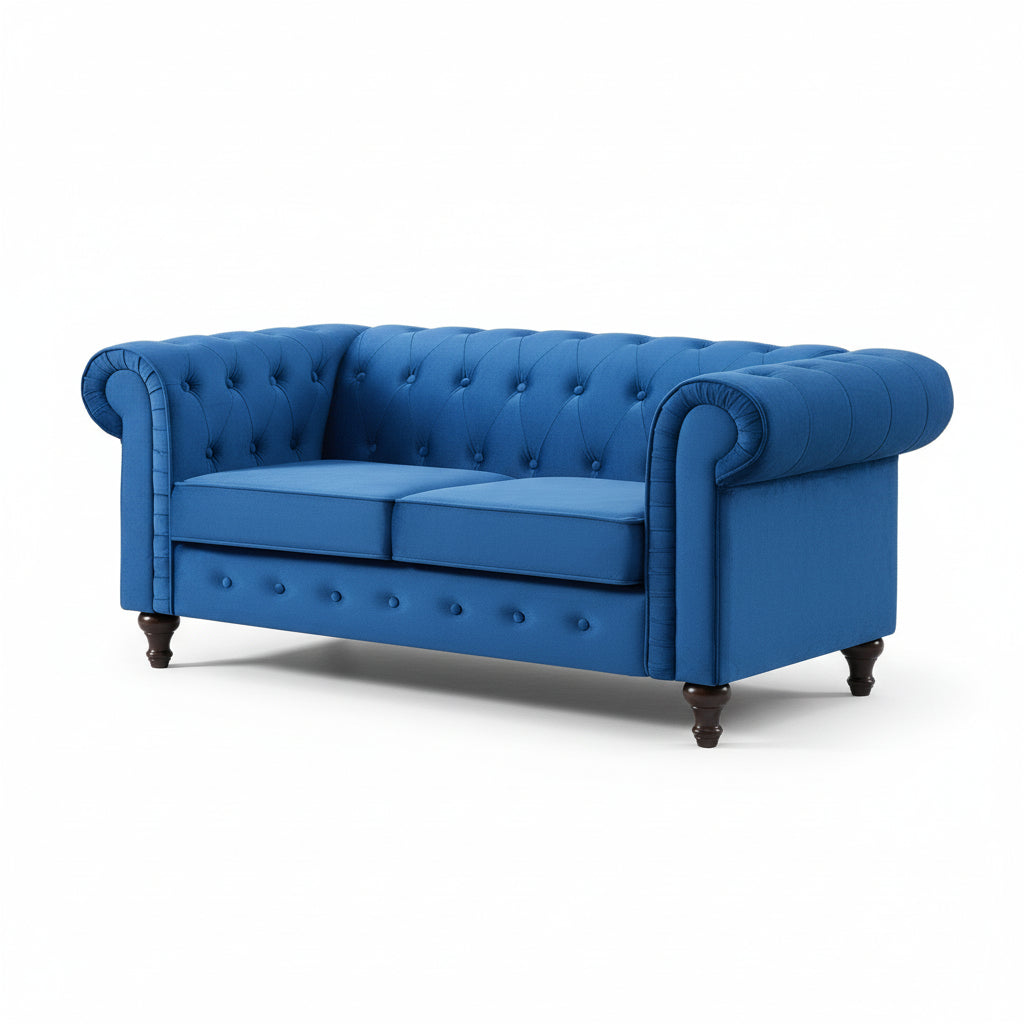 Blue Velvet Upholstered 2 Seater Chesterfield Sofa