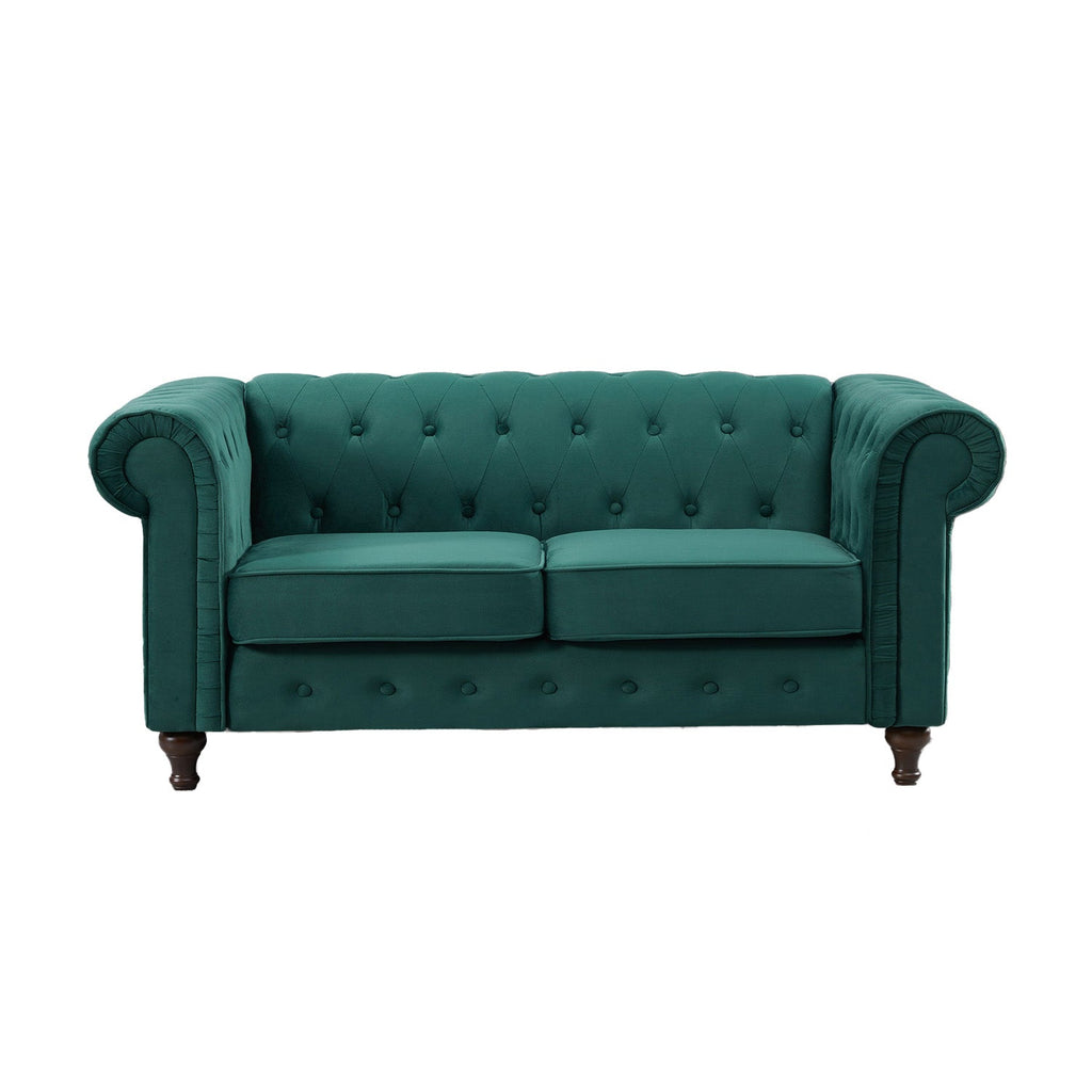 Green Velvet Upholstered 2 Seater Chesterfield Sofa