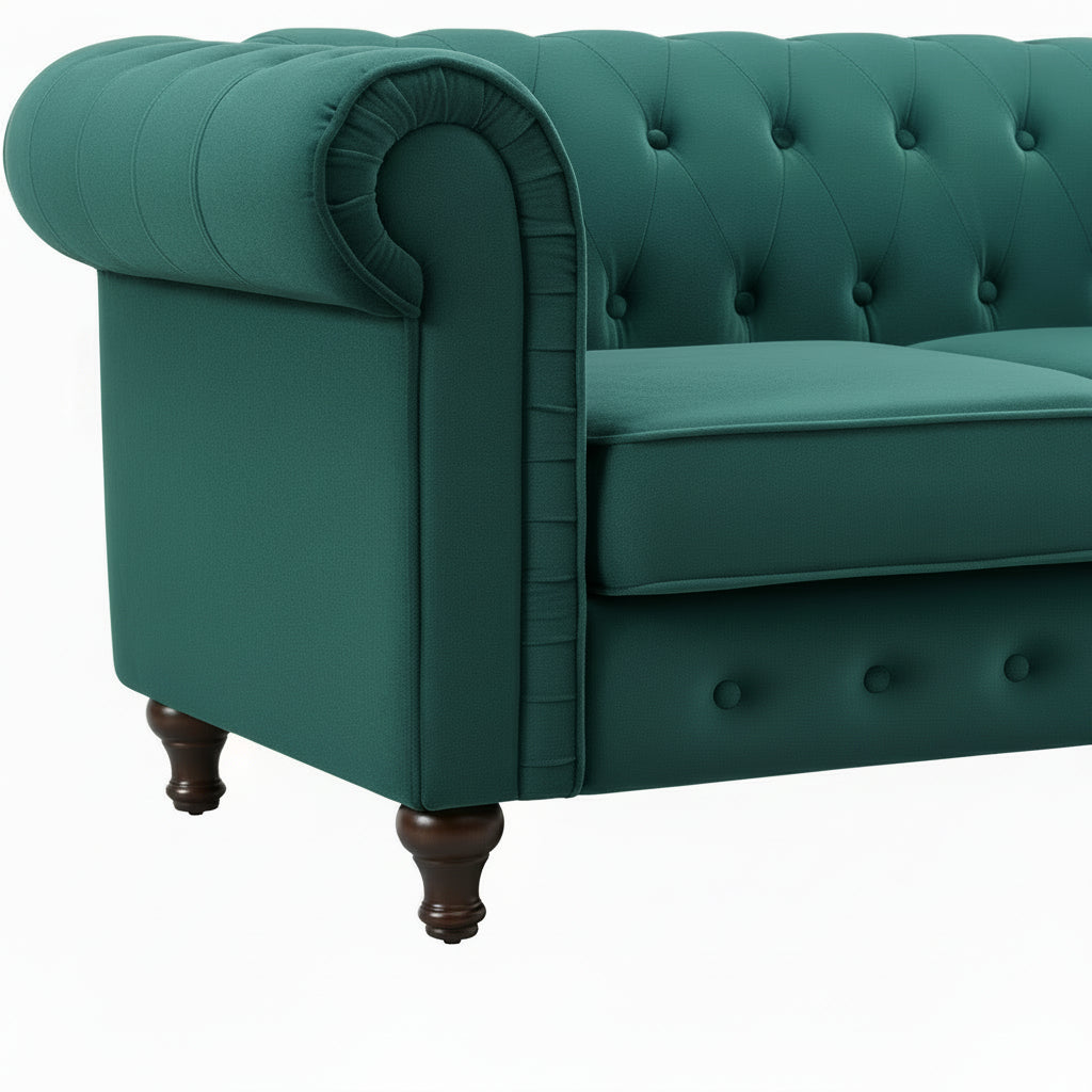 Green Velvet Upholstered 3 Seater Chesterfield Sofa