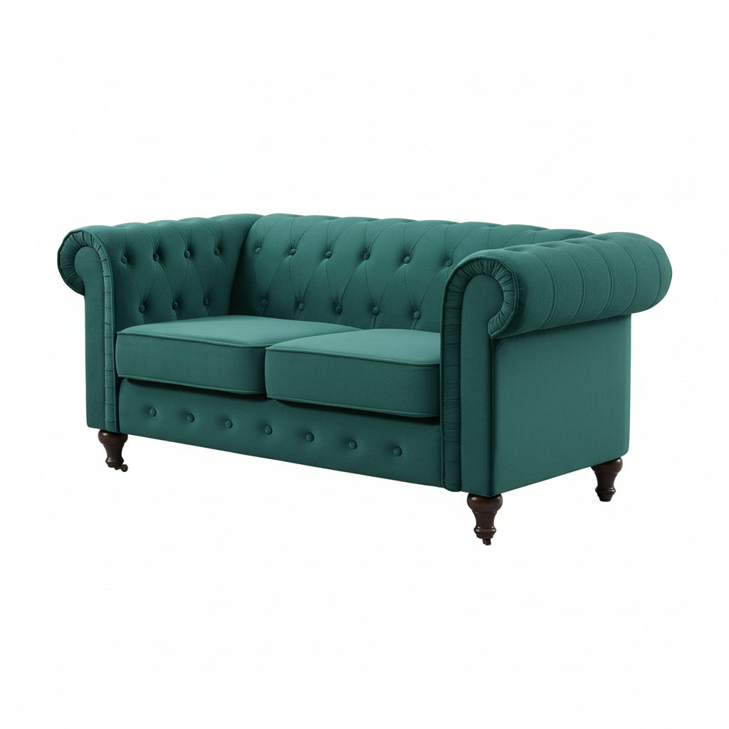 Green Velvet Upholstered 2 Seater Chesterfield Sofa