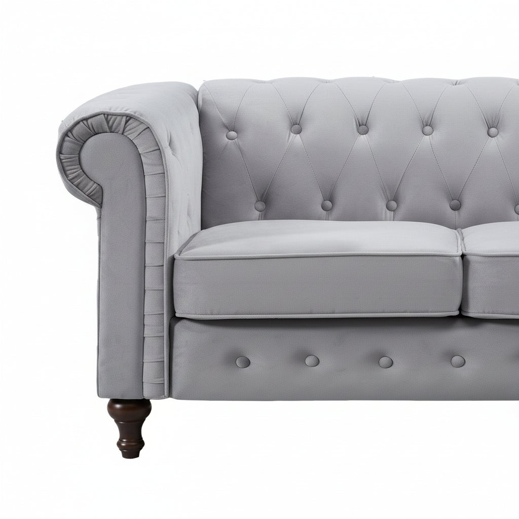 Grey Velvet Upholstered 3 Seater Chesterfield Sofa
