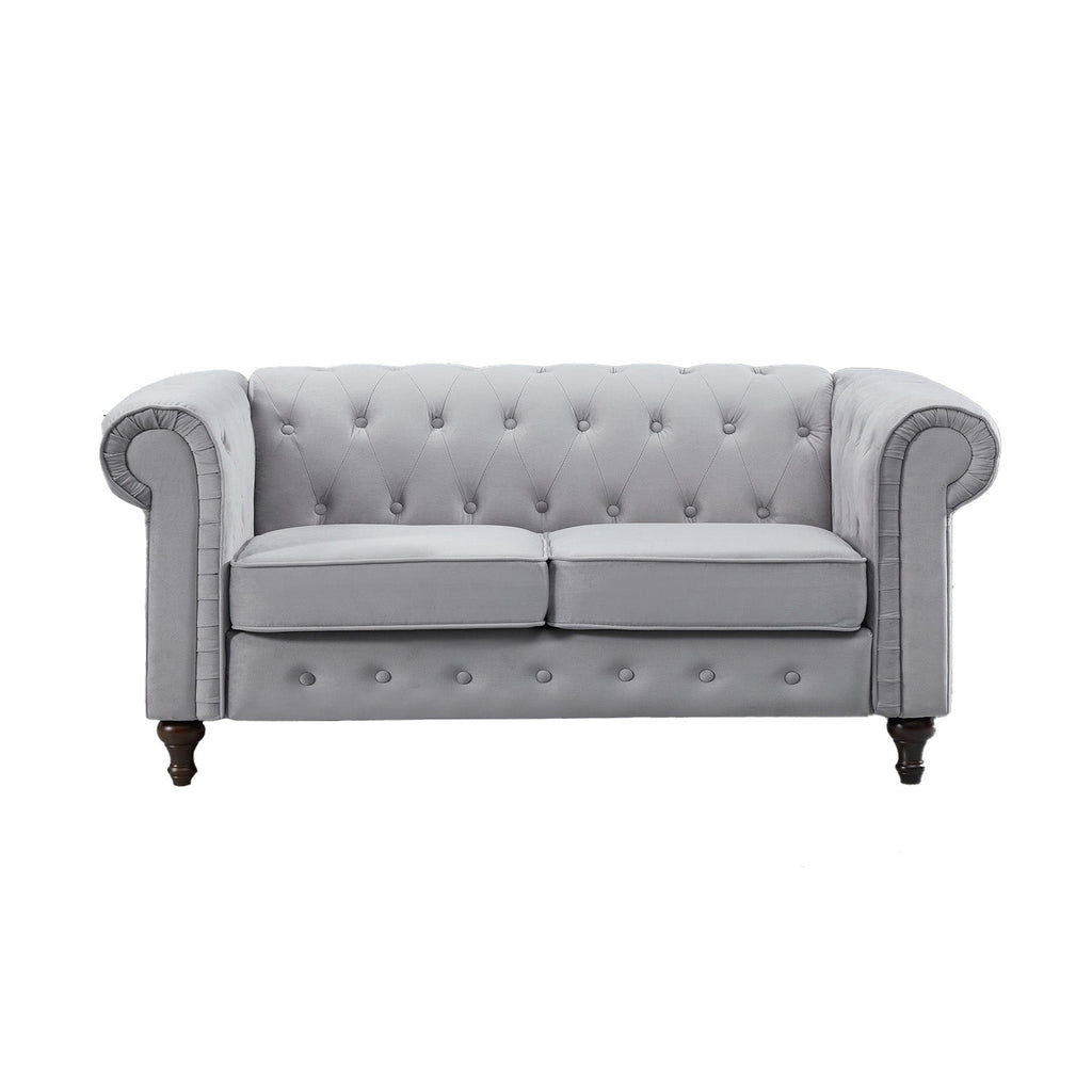 Grey Velvet Upholstered 2 Seater Chesterfield Sofa