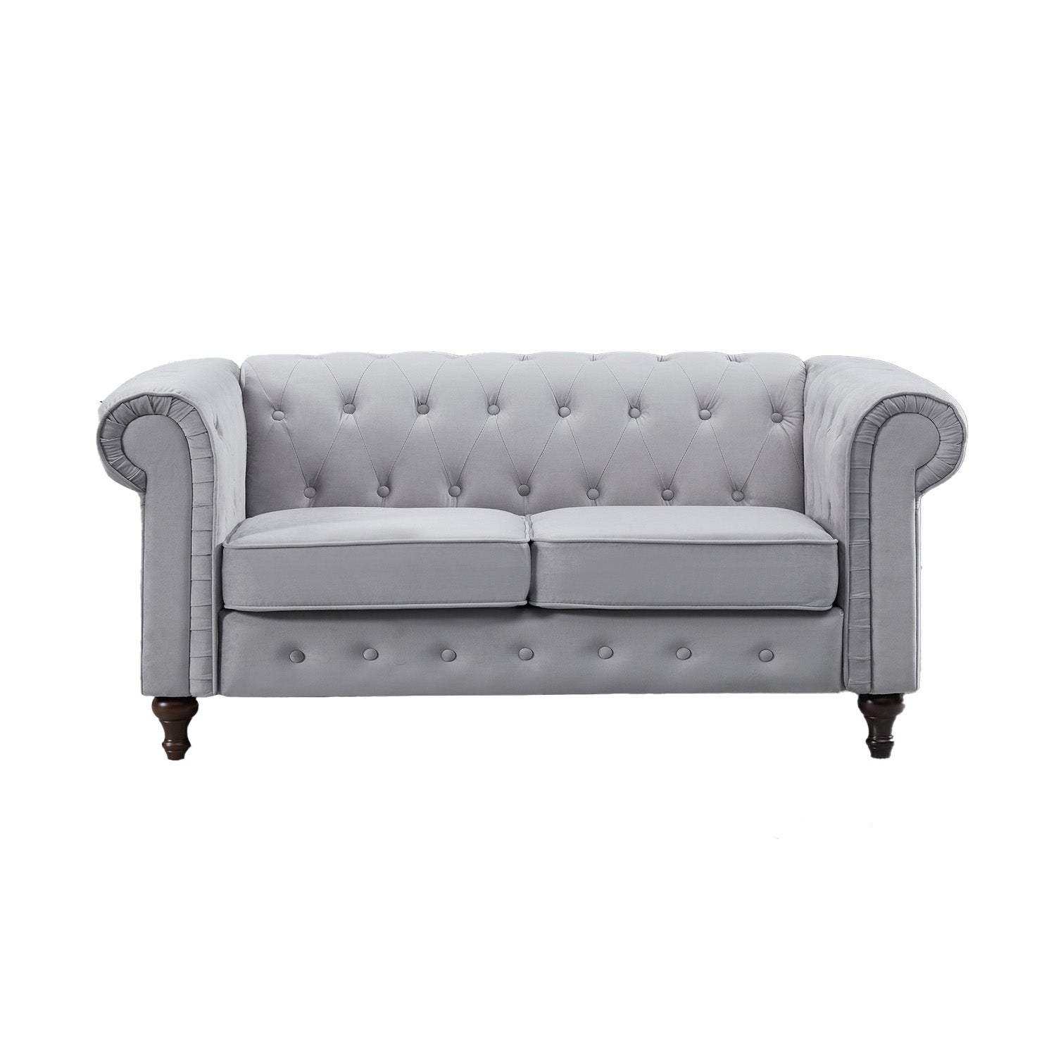 Grey Velvet Upholstered 2 Seater Chesterfield Sofa