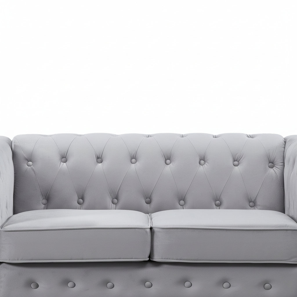 Grey Velvet Upholstered 3 Seater Chesterfield Sofa