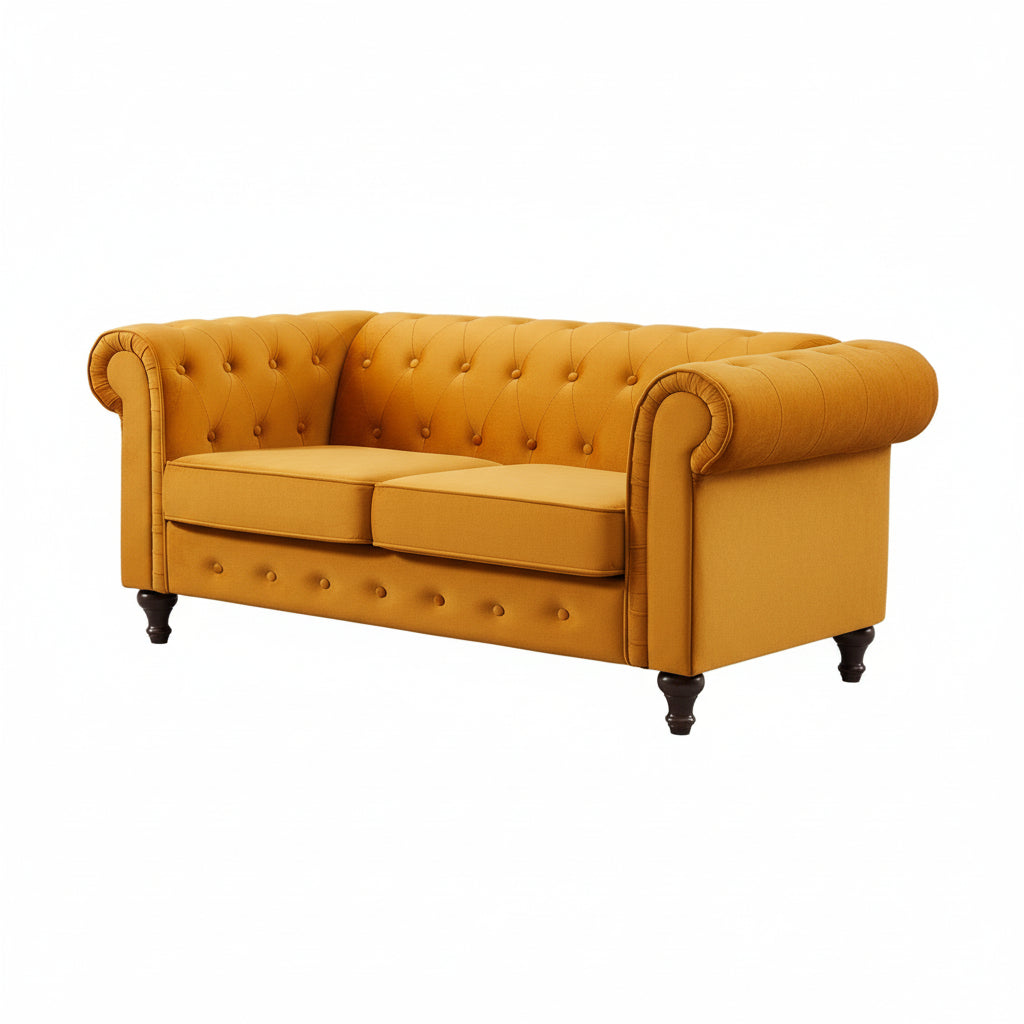 Burnt Orange Velvet Upholstered 2 Seater Chesterfield Sofa