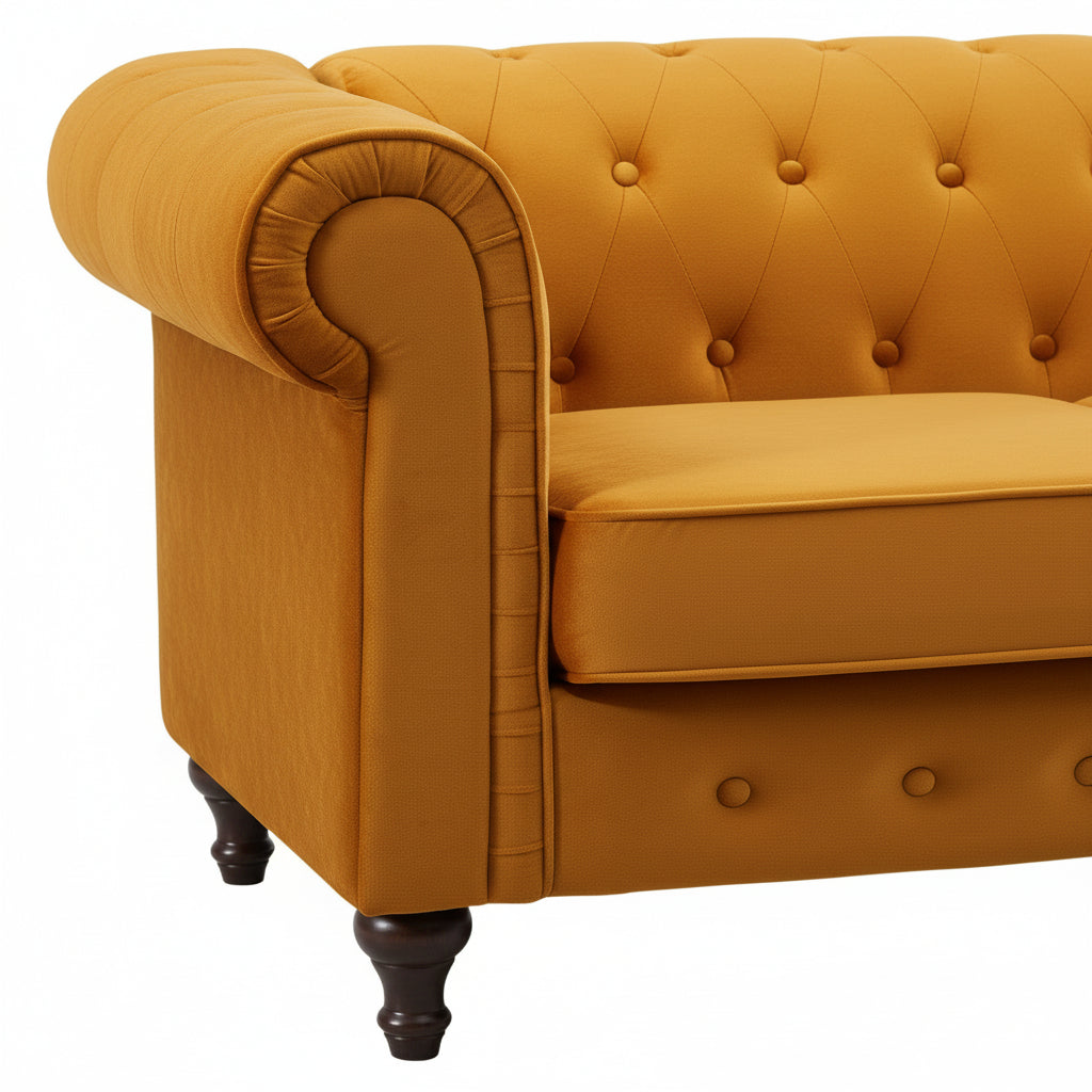 Burnt Orange Velvet Upholstered 2 Seater Chesterfield Sofa