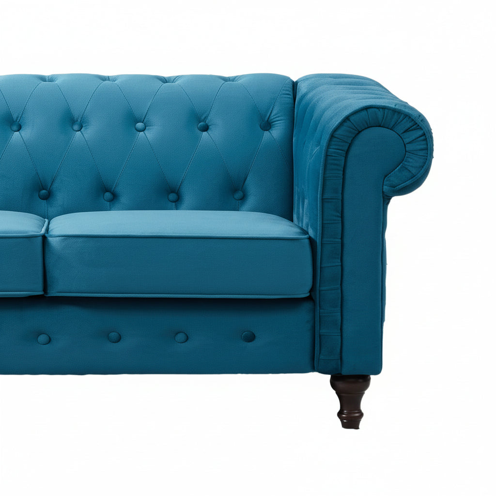 Teal Velvet Upholstered 2 Seater Chesterfield Sofa