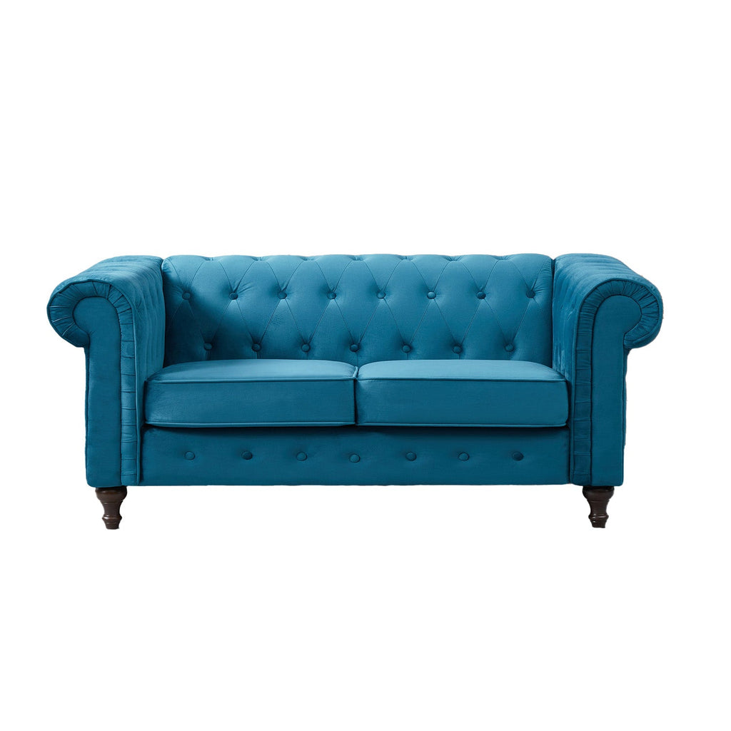 Teal Velvet Upholstered 2 Seater Chesterfield Sofa