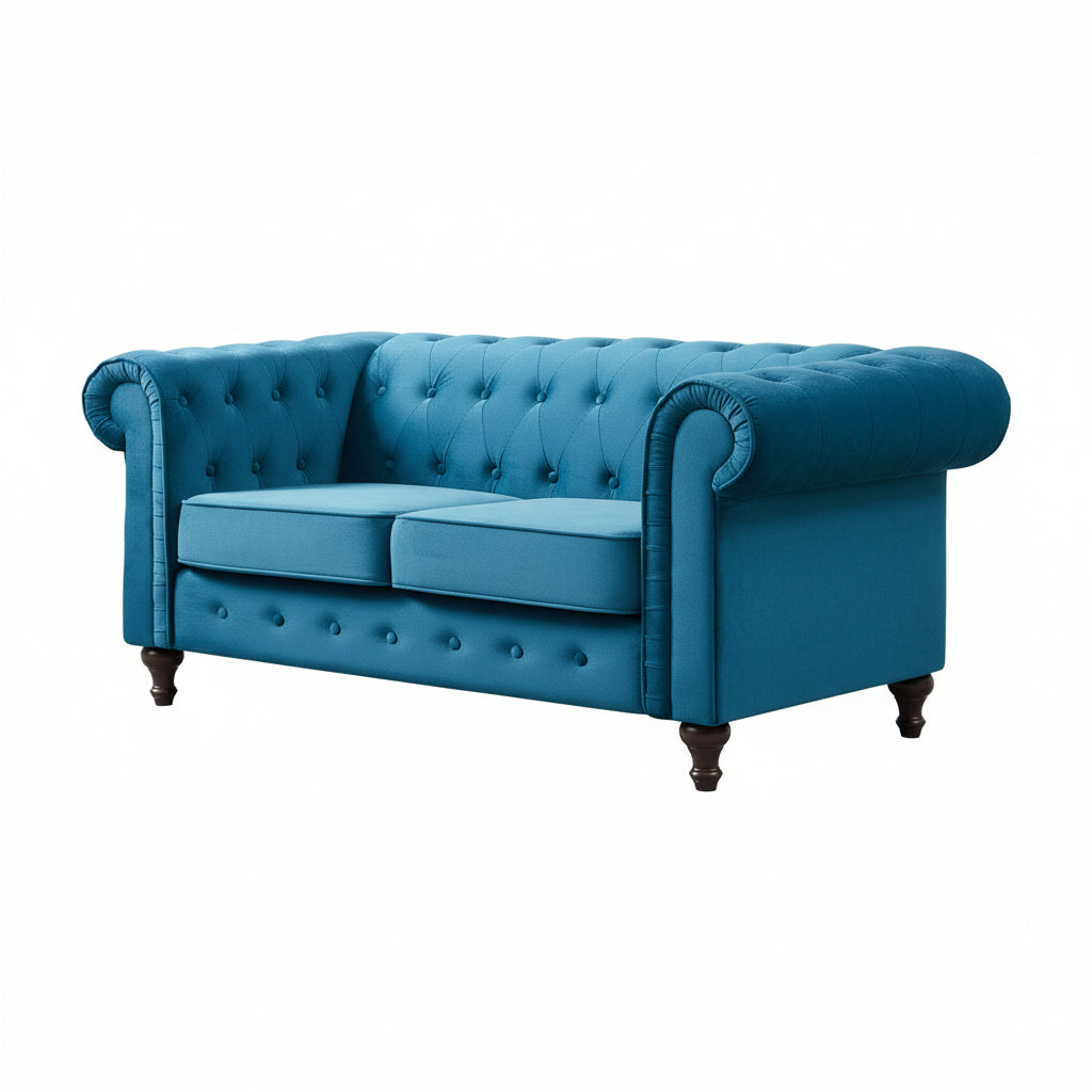 Teal Velvet Upholstered 2 Seater Chesterfield Sofa