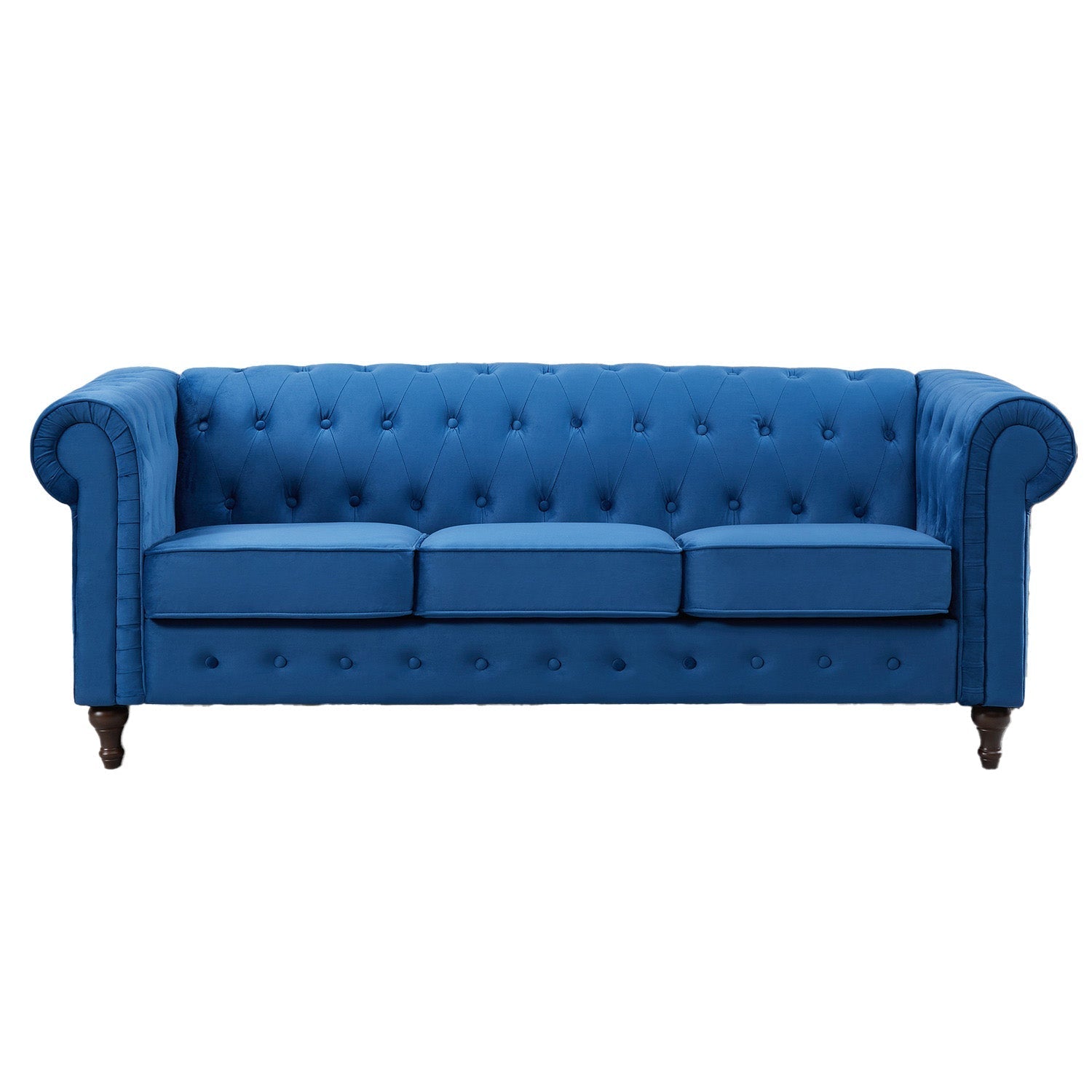 Blue Velvet Upholstered 3 Seater Chesterfield Sofa