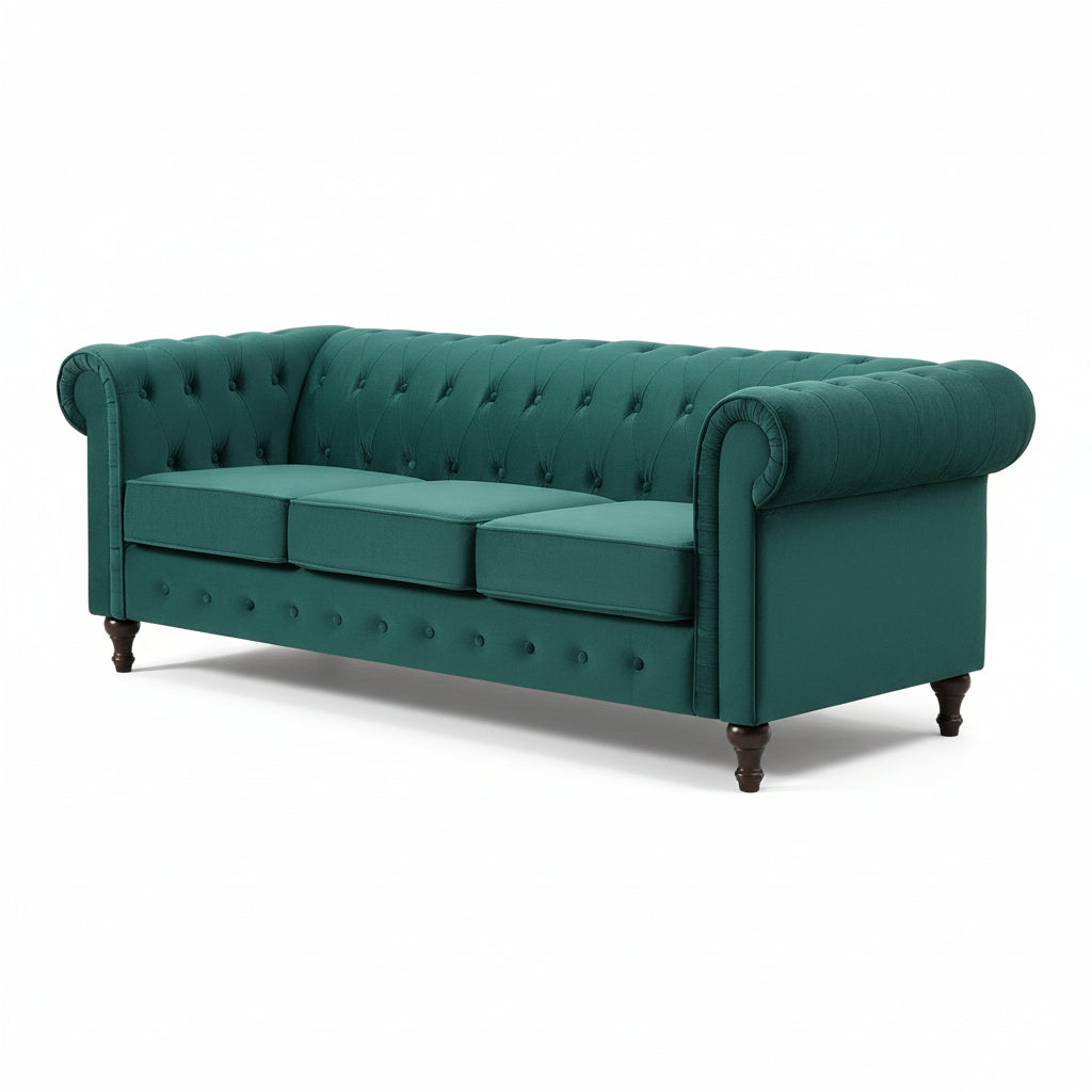 Green Velvet Upholstered 3 Seater Chesterfield Sofa