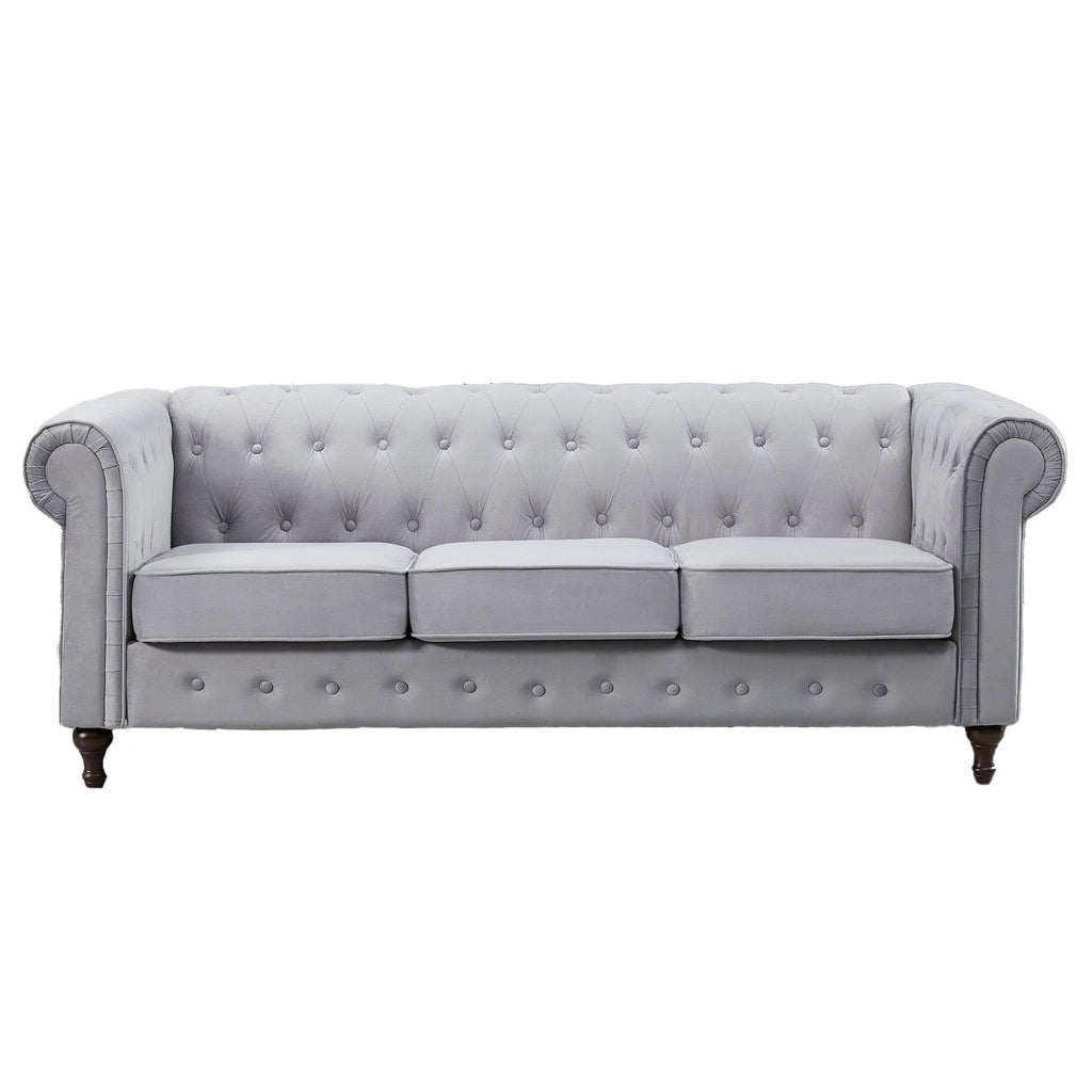 Grey Velvet Upholstered 3 Seater Chesterfield Sofa