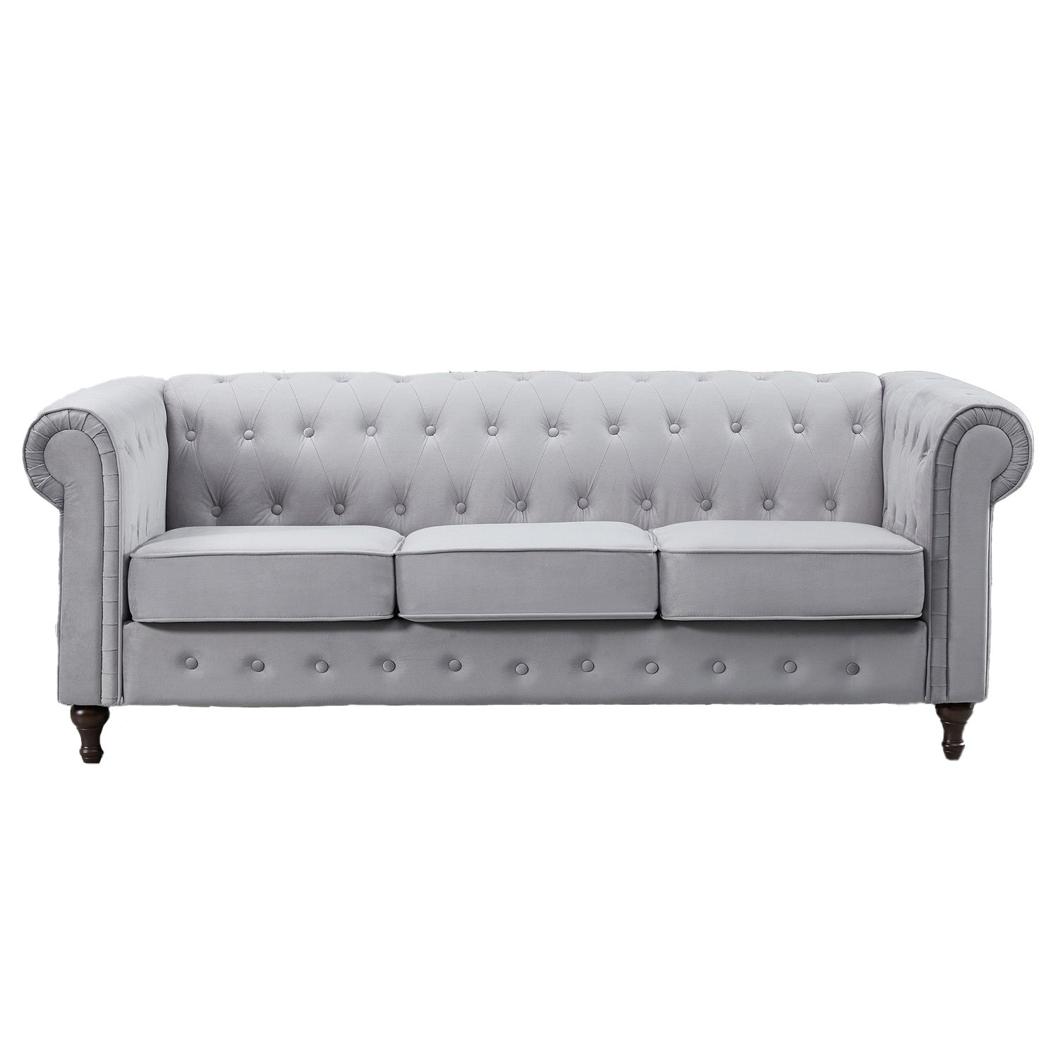 Grey Velvet Upholstered 3 Seater Chesterfield Sofa