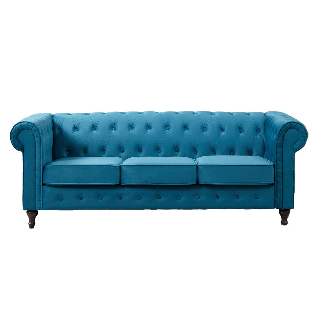 Teal Velvet Upholstered 3 Seater Chesterfield Sofa