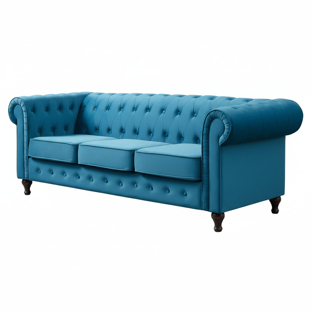 Teal Velvet Upholstered 3 Seater Chesterfield Sofa