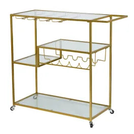 Harry Christian Home Art Deco Gold Drinks Trolley With Racks