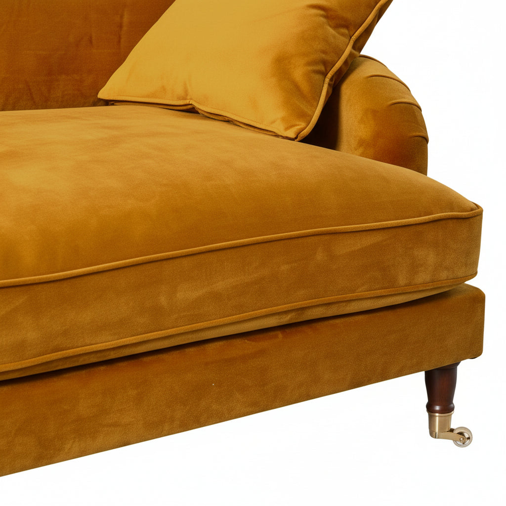 Mustard Yellow Velvet 4 Seater Sofa