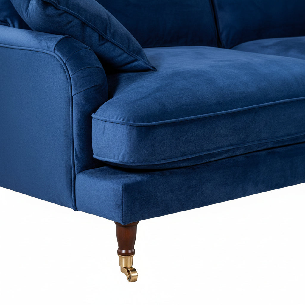 Royal Blue Velvet 4 Seater Sofa