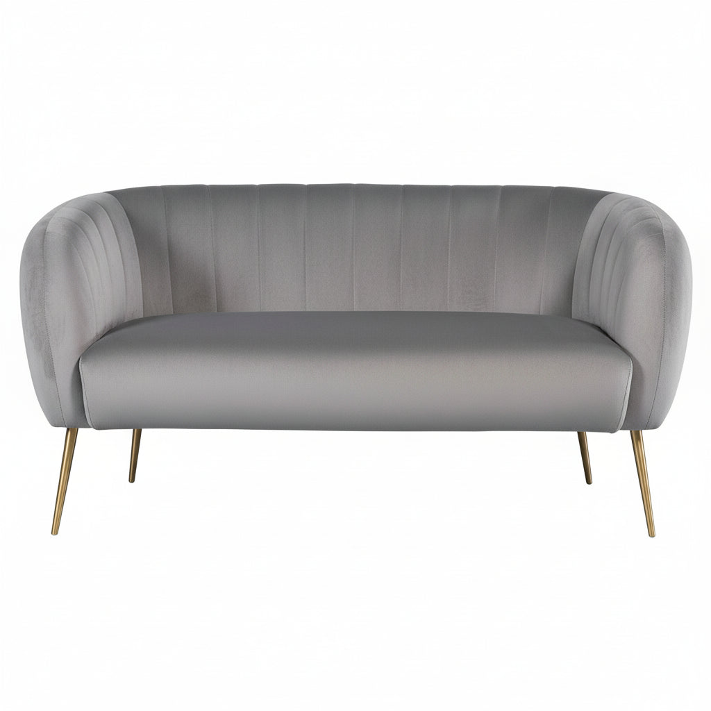 Grey Velvet 2 Seater Sofa with Gold Legs