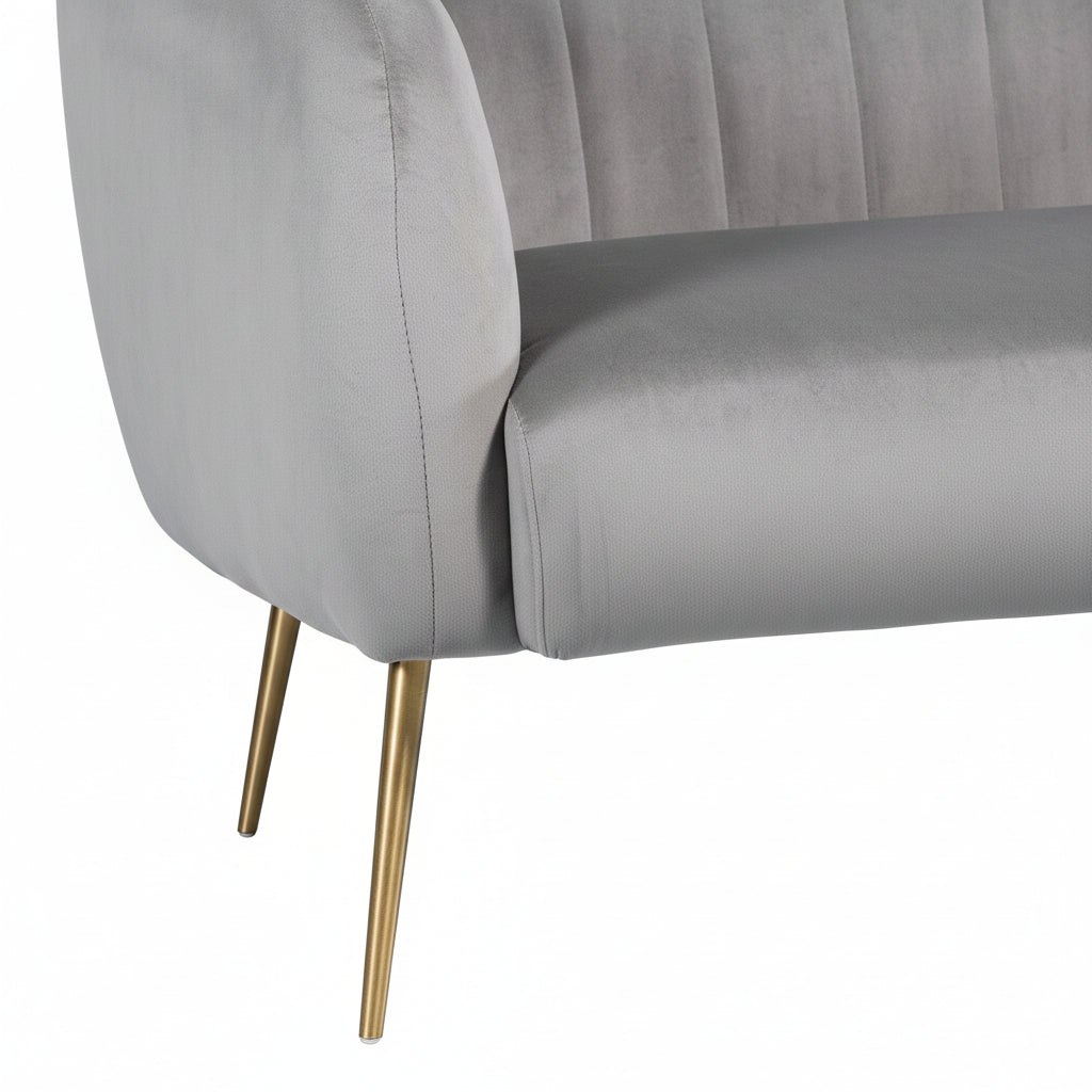 Grey Velvet 2 Seater Sofa with Gold Legs