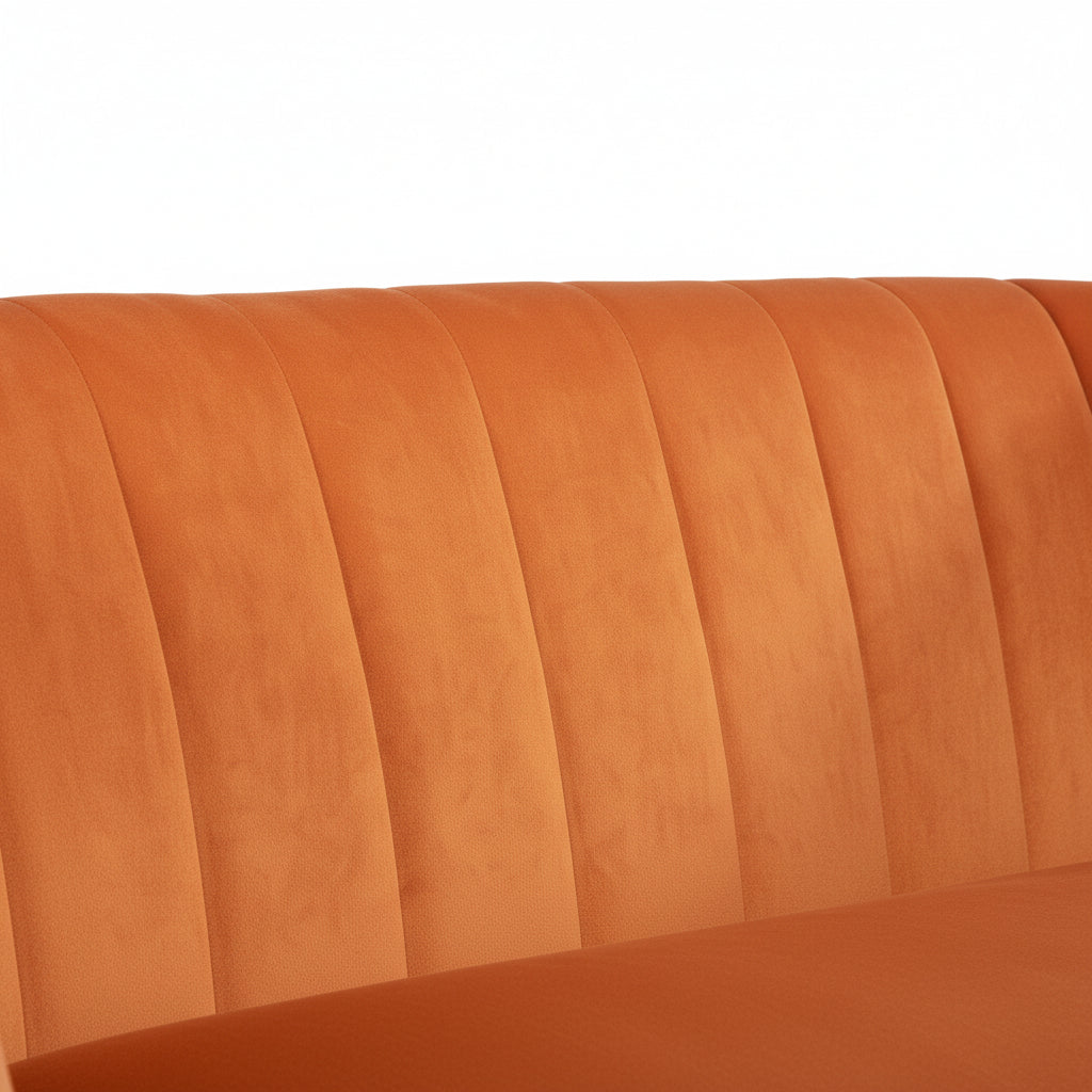 Orange Velvet 2 Seater Sofa with Gold Legs
