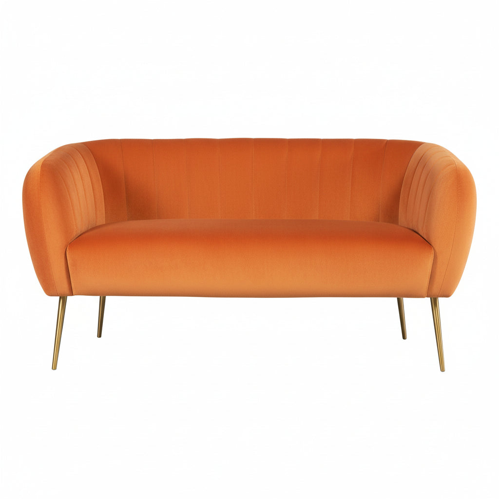 Orange Velvet 2 Seater Sofa with Gold Legs