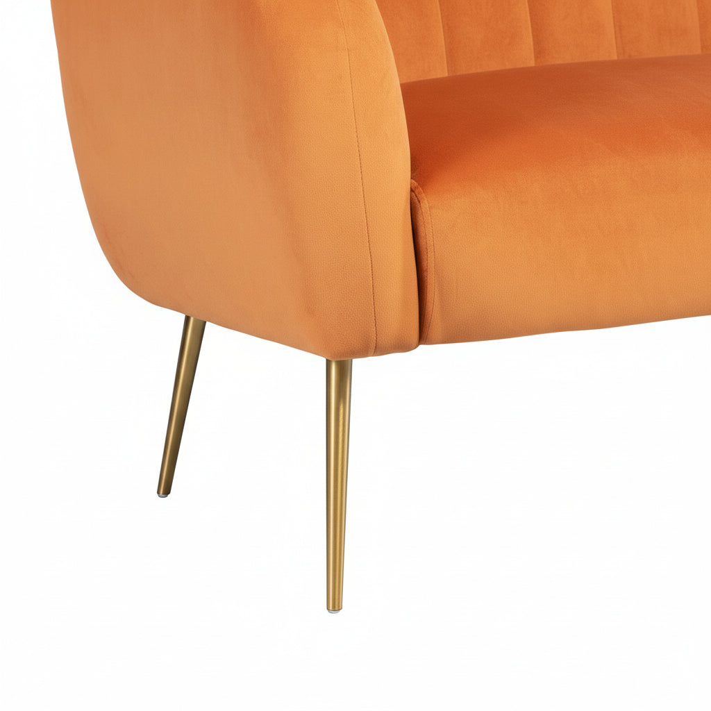 Orange Velvet 2 Seater Sofa with Gold Legs
