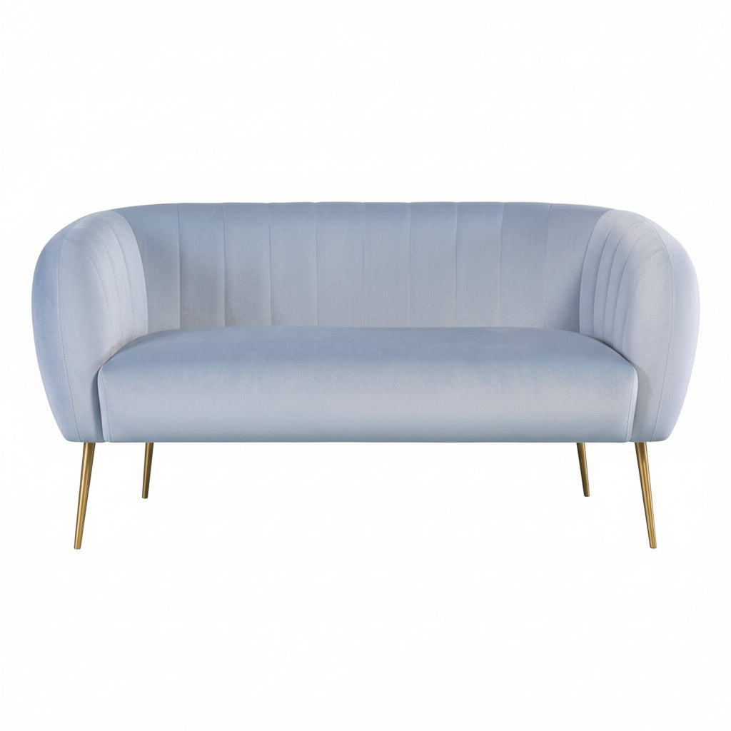 Baby Blue Velvet 2 Seater Sofa with Gold Legs