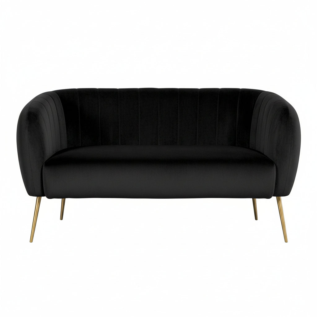 Black Velvet 2 Seater Sofa with Gold Legs