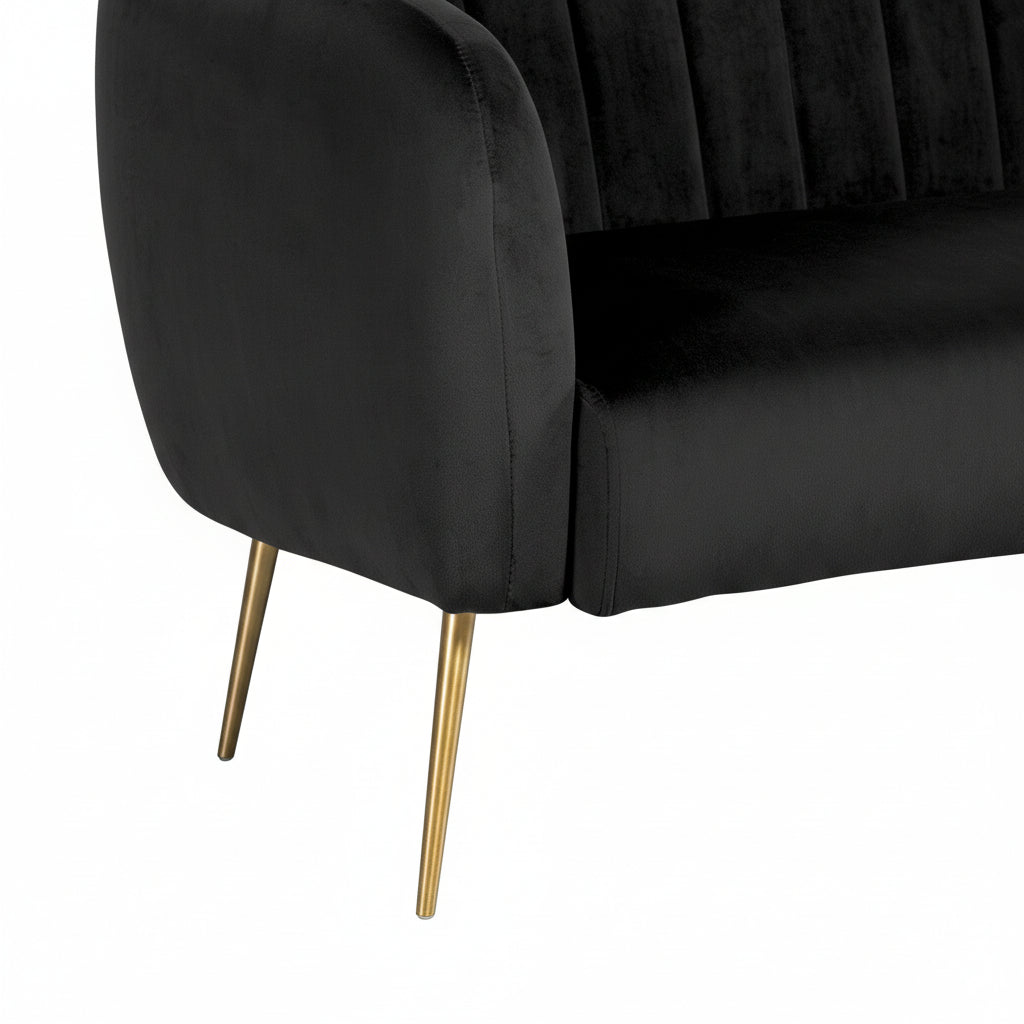 Black Velvet 2 Seater Sofa with Gold Legs