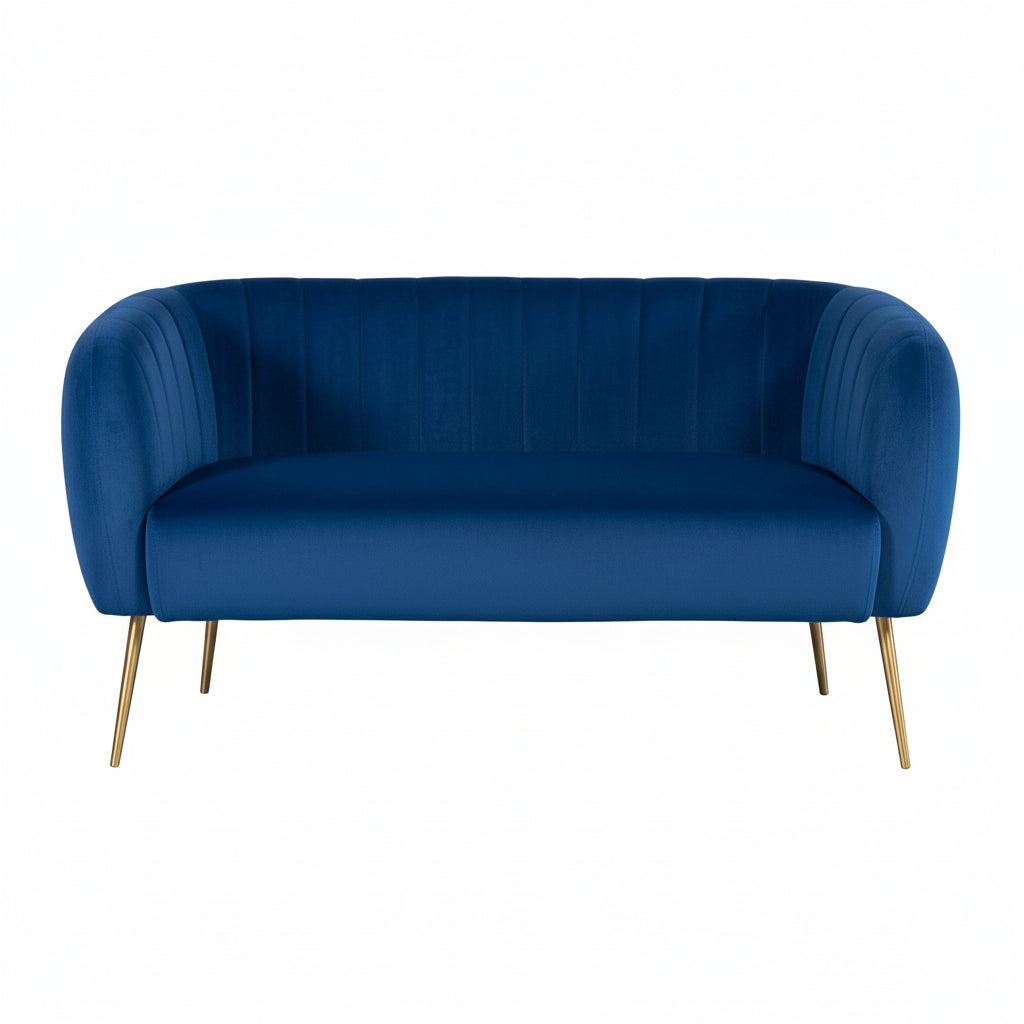 Blue Velvet 2 Seater Sofa with Gold Legs