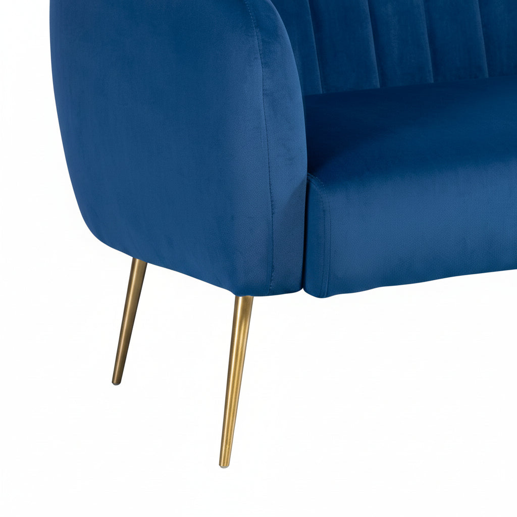 Blue Velvet 2 Seater Sofa with Gold Legs