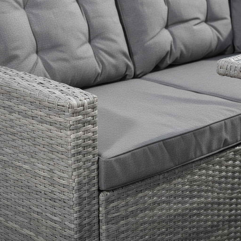 Outdoor Rattan Corner Sofa with Table and Bench in Grey