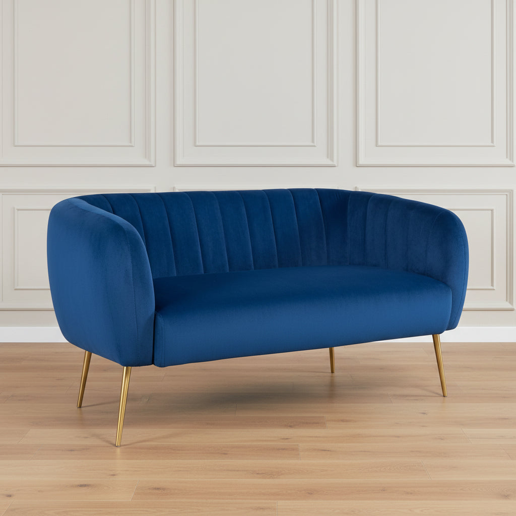 Blue velvet royal blue velvet 2 seater sofa with gold legs