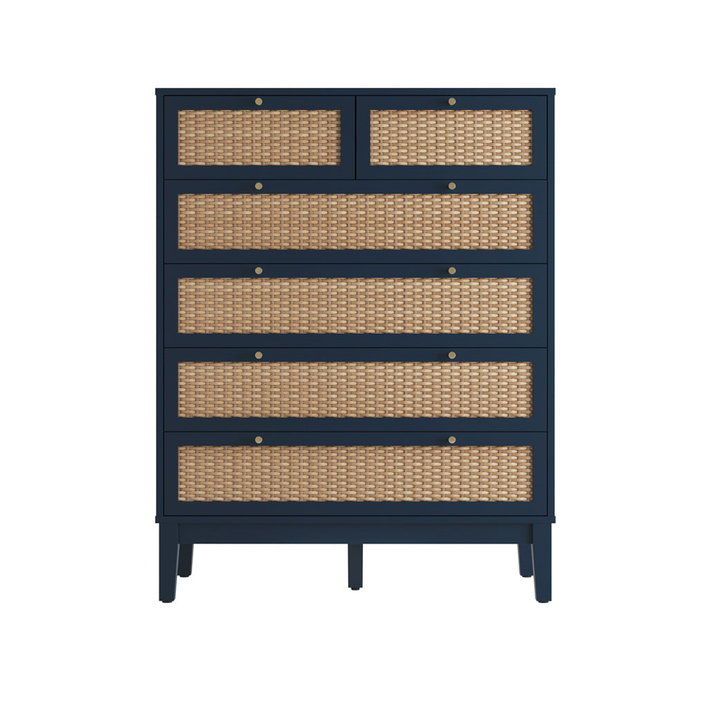 Harry Christian Home Blue and Rattan Chest Of Drawers