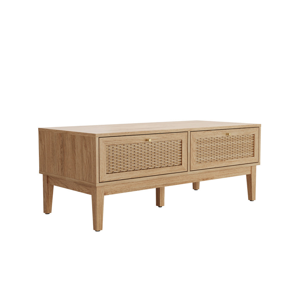 Harry Christian Home Oak & Rattan Coffee Table