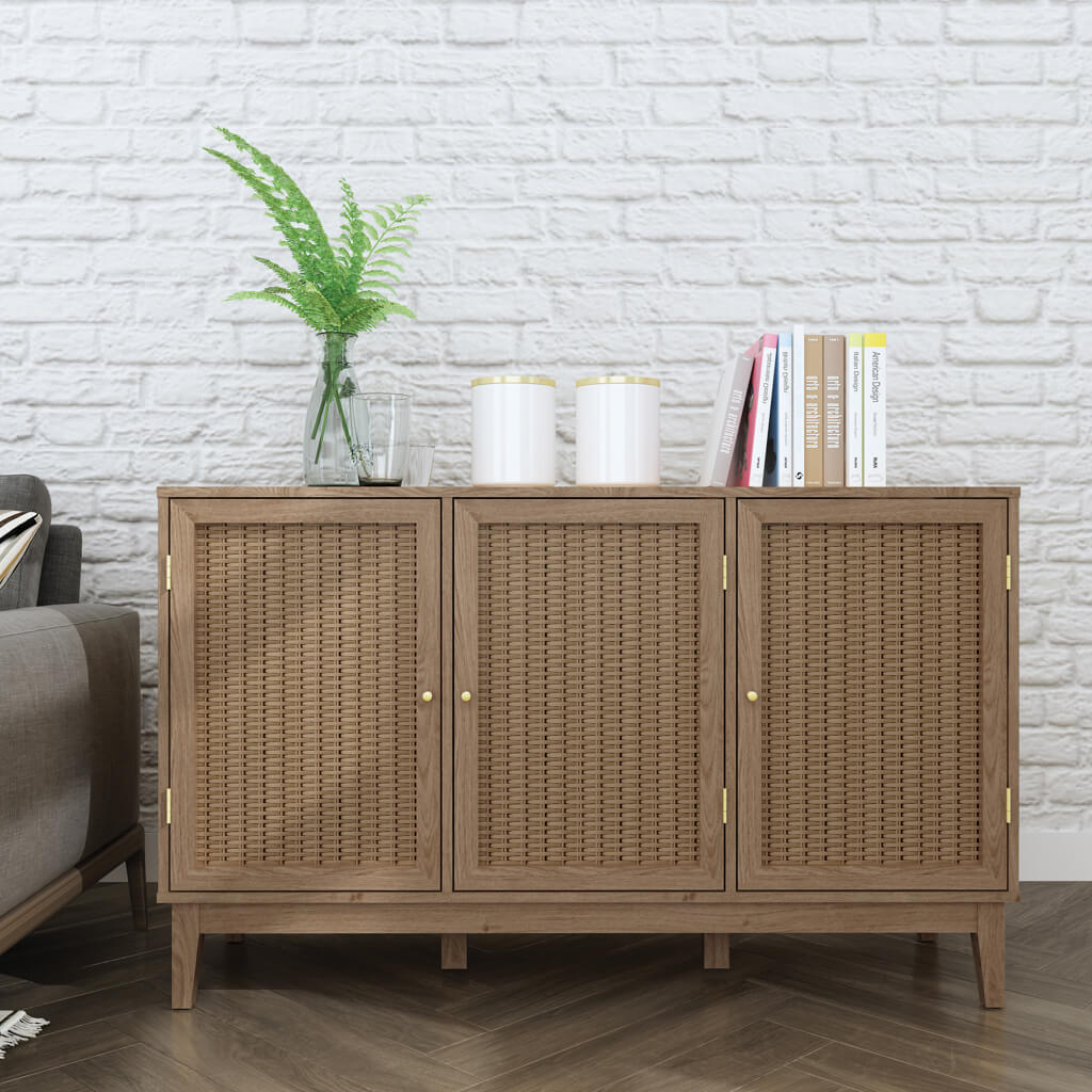 Harry Christian Home Oak & Rattan Front Large Sideboard