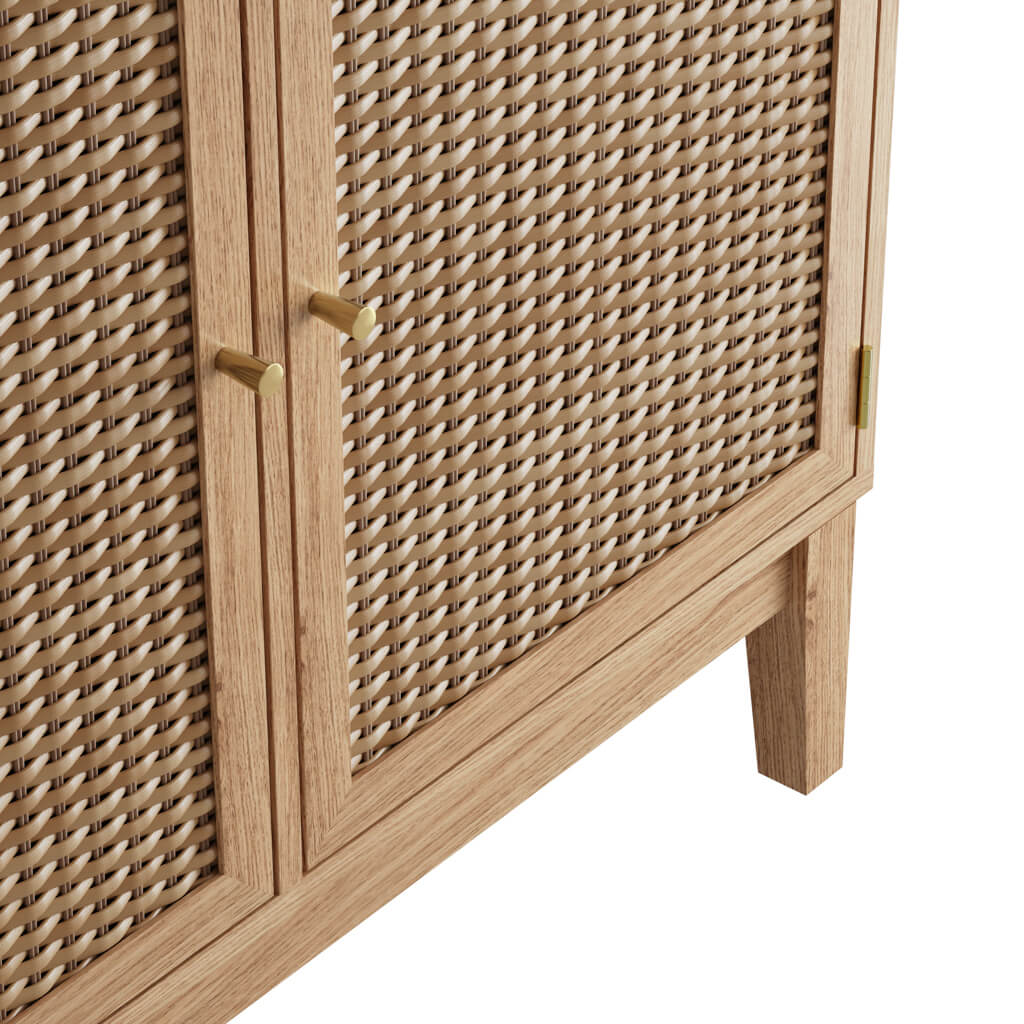 Harry Christian Home Oak & Rattan Small Sideboard