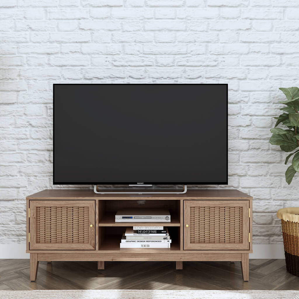 Harry Christian Home Oak and Rattan TV Unit