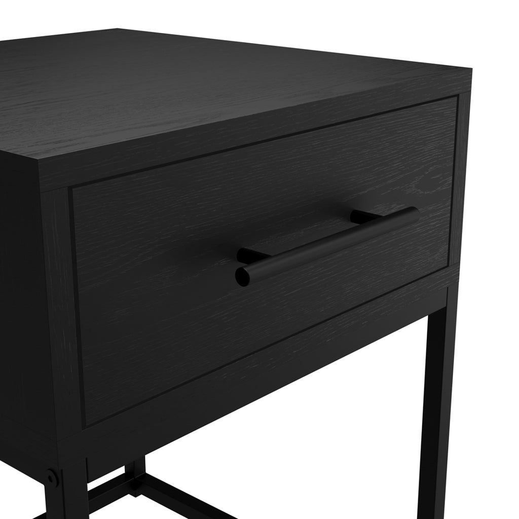 Harry Christian Home Black Modern Sleek Bedside Cabinet