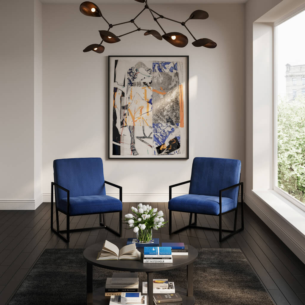 Harry Christian Home Blue With Black Frame Work Statement Chair
