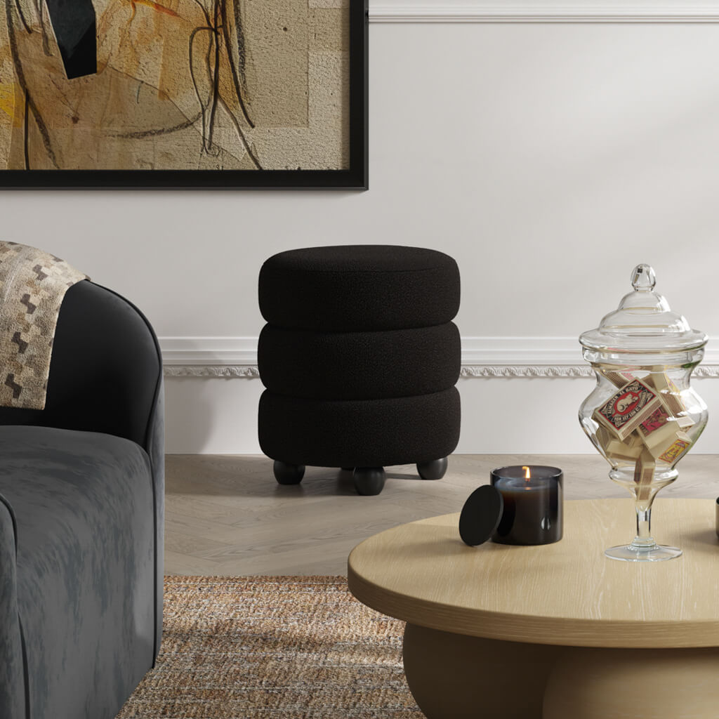 Harry Christian Home Black & Black Pouffe