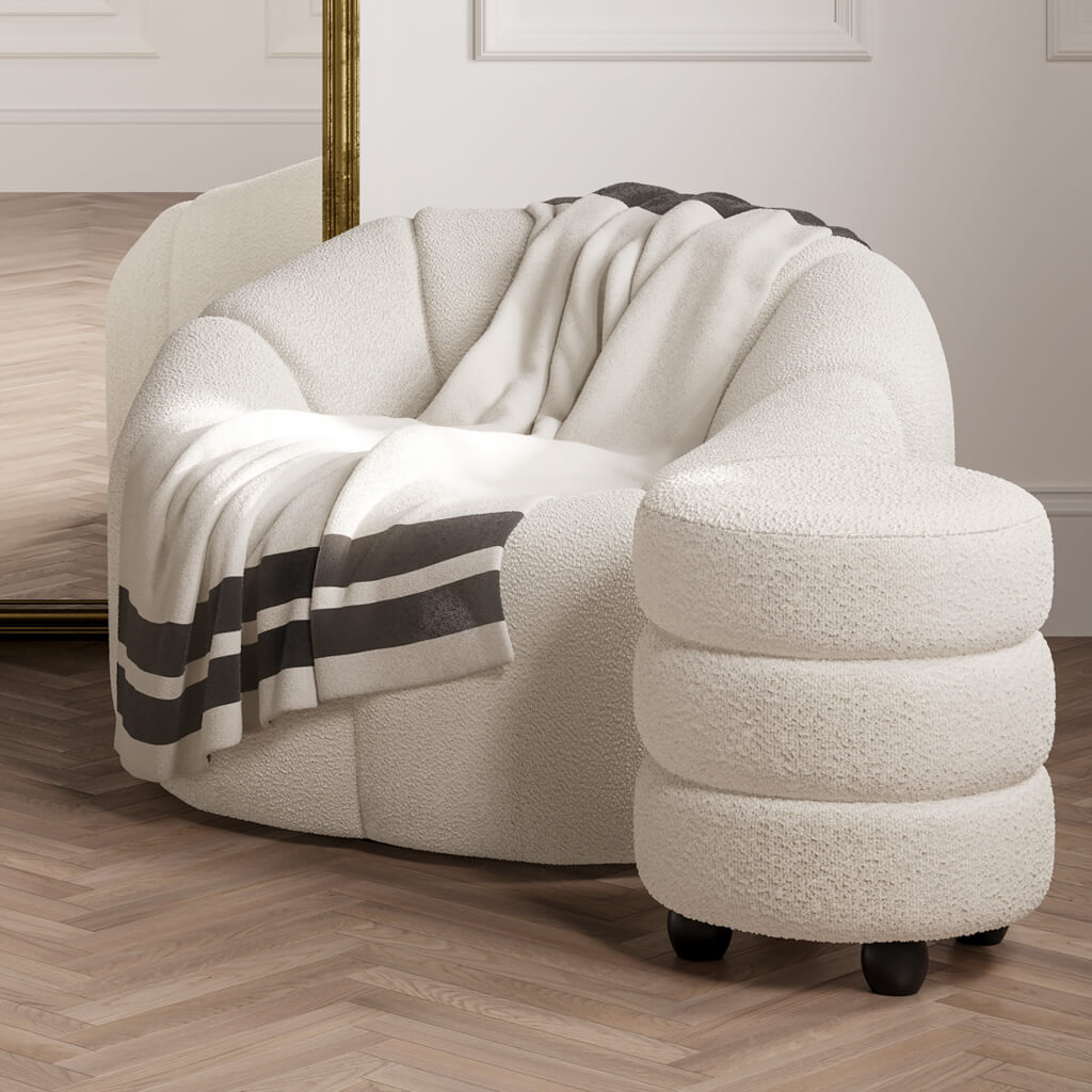 Harry Christian Home Ivory and Black Pouffe