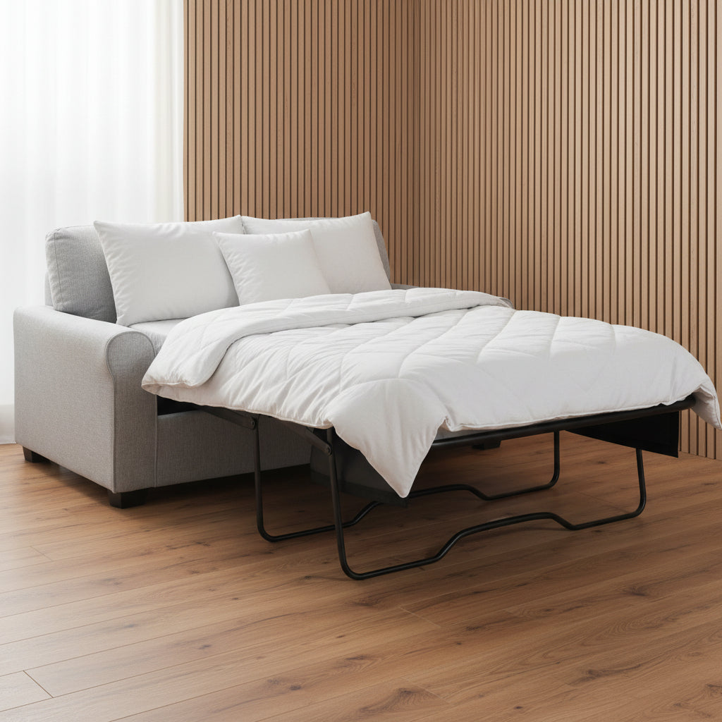 GREY 2 SEATER TEXTURED FABRIC SOFABED