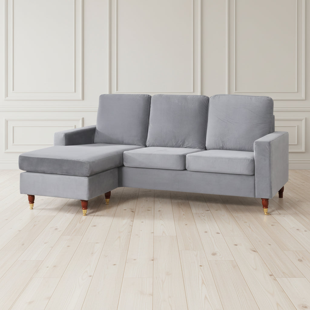GREY VELVET UNIVERSAL CORNER SOFA