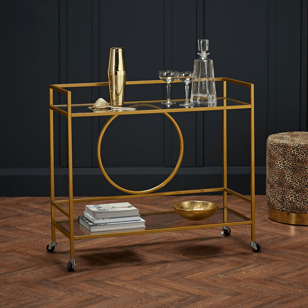 Harry Christian Home Gold Art Deco Rectangular Drinks Trolley