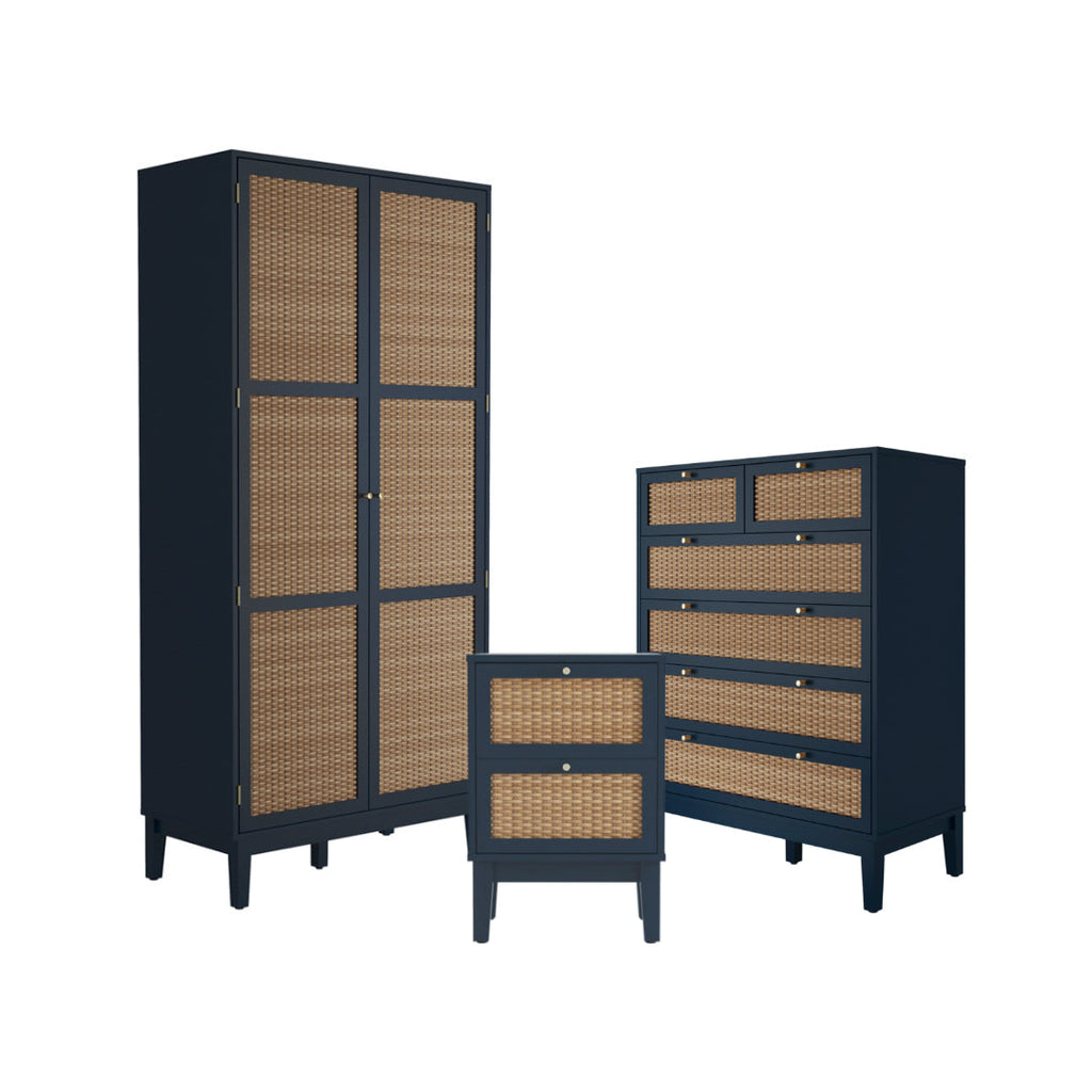 Harry Christian Home Blue Oak & Rattan Accent Bedroom Furniture Set