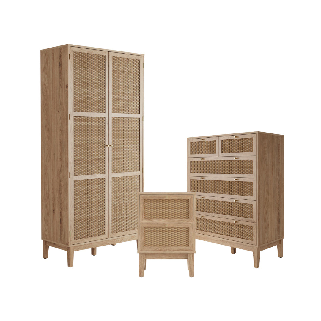Harry Christian Home Oak & Rattan Accent Bedroom Furniture Set